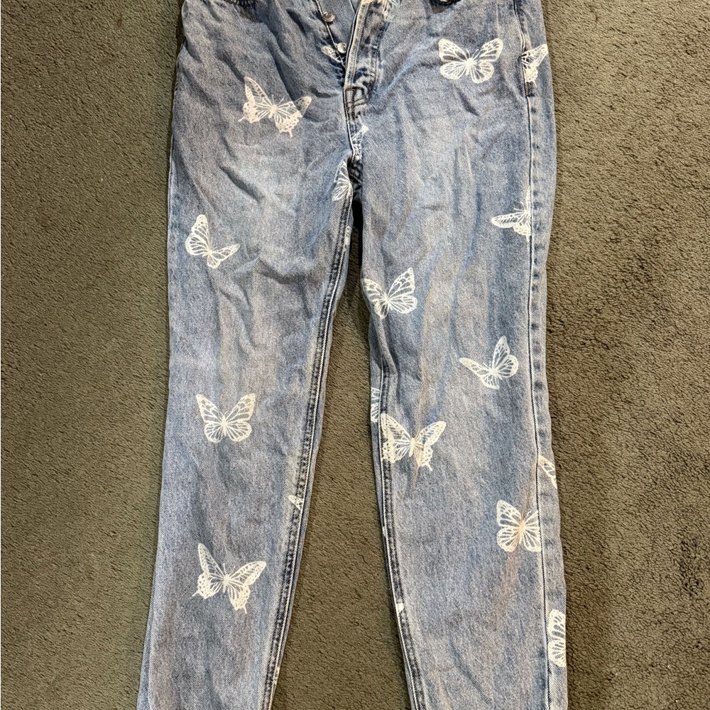 PacSun High Rise Blue Jeans with Butterfly Design
